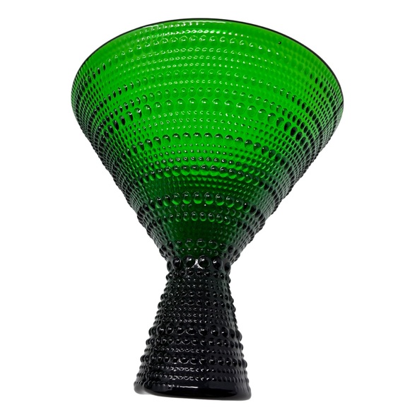 SET OF 4 VINTAGE-STYLE EMERALD GREEN  BEADED HOBNAIL FOOTED MARTINI GLASSES - Picture 9 of 9